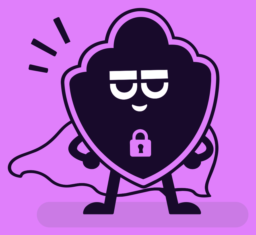 DooDooVPN mascot as a superhero shield, protected